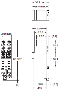 PYF[][]S / P2RF-[][]-S Dimensions 2