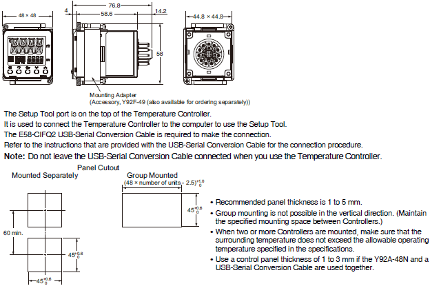 E5CC, E5CC-B, E5CC-U 치수 6 