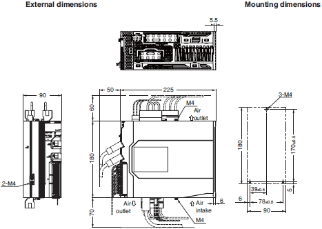 R88M-1 [] / R88D-1SN []-ECT 치수 5 