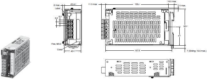 S8JX-P100[][]D (100 W)_Dim