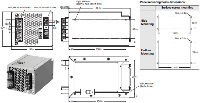 Front-mounting Bracket (15-/35-/50-/100-/150-W Models)_Dim