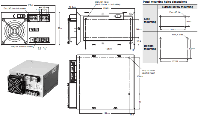 Front-mounting Bracket (300-/600-W Models)_Dim