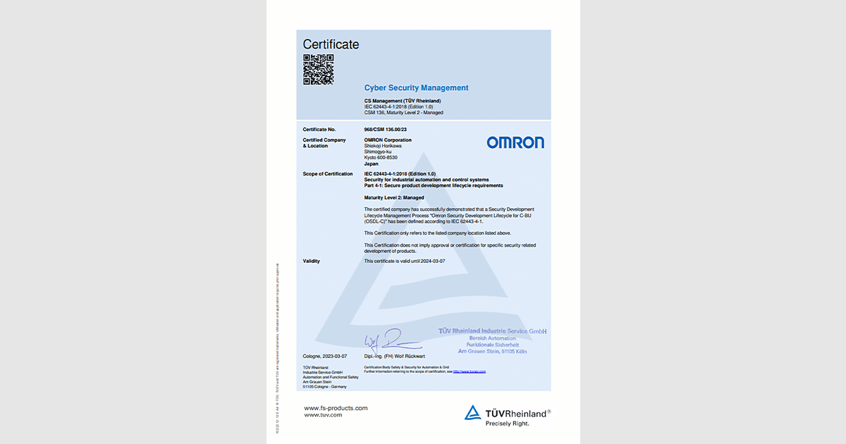 Certification for the IEC 62443-4-1 International Standard for