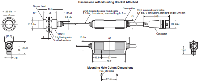 ZX-E Smart Sensors (Inductive Displacement Type)/Dimensions 