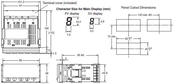 K3HB-P Dimensions 1 