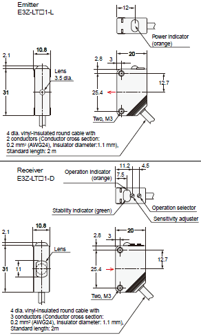 E3Z-LT / LR / LL Dimensions 3 