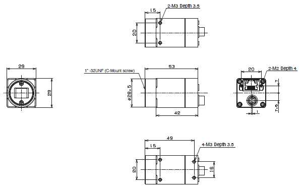 STC Series (GigE Vision Small CMOS Camera) Dimensions 1 