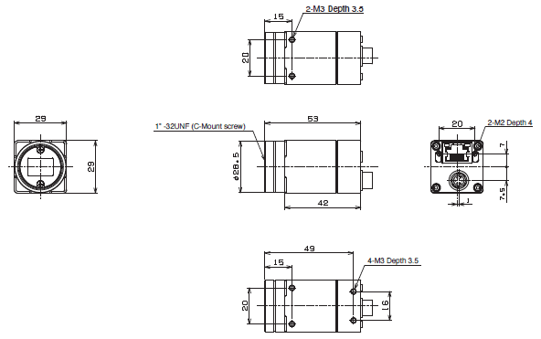 STC Series (GigE Vision Small CMOS Camera) Dimensions 3 