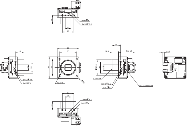 STC Series (GigE Vision Small CMOS Board Camera) Dimensions 1 