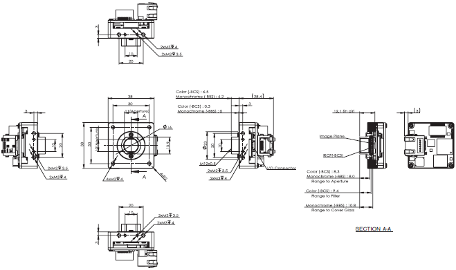 STC Series (GigE Vision Small CMOS Board Camera) Dimensions 2 
