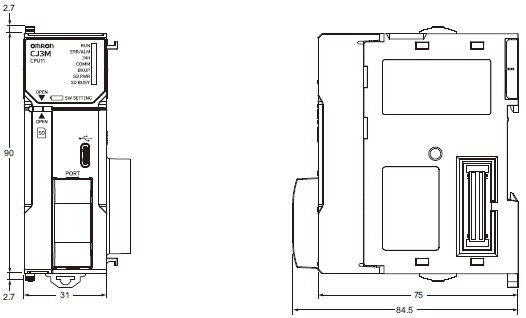 CJ3M-CPU3[] / -CPU1[] / CJ2M-MD21[] Dimensions 3 