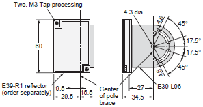 E39-L / -S / -R Mounting Brackets, Slits, Reflectors/Dimensions