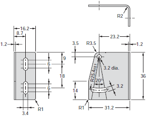 E39-L / -S / -R Mounting Brackets, Slits, Reflectors/Dimensions