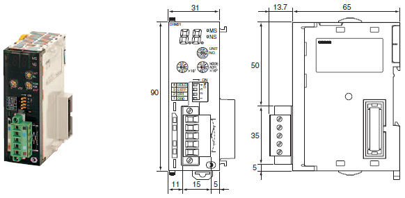 CJ1W-DRM21 CJ-series DeviceNet Unit/Dimensions | OMRON Industrial 