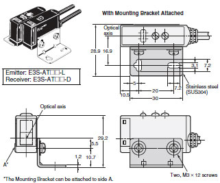 E3S-A Built-in Amplifier Photoelectric Sensor (Medium Size)/Dimensions