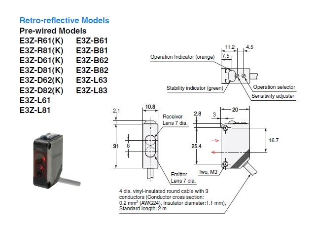 E3Z-B81 Photoelectric Switch E3ZB81 Proximity Senser Cable 2M New I #n4650 