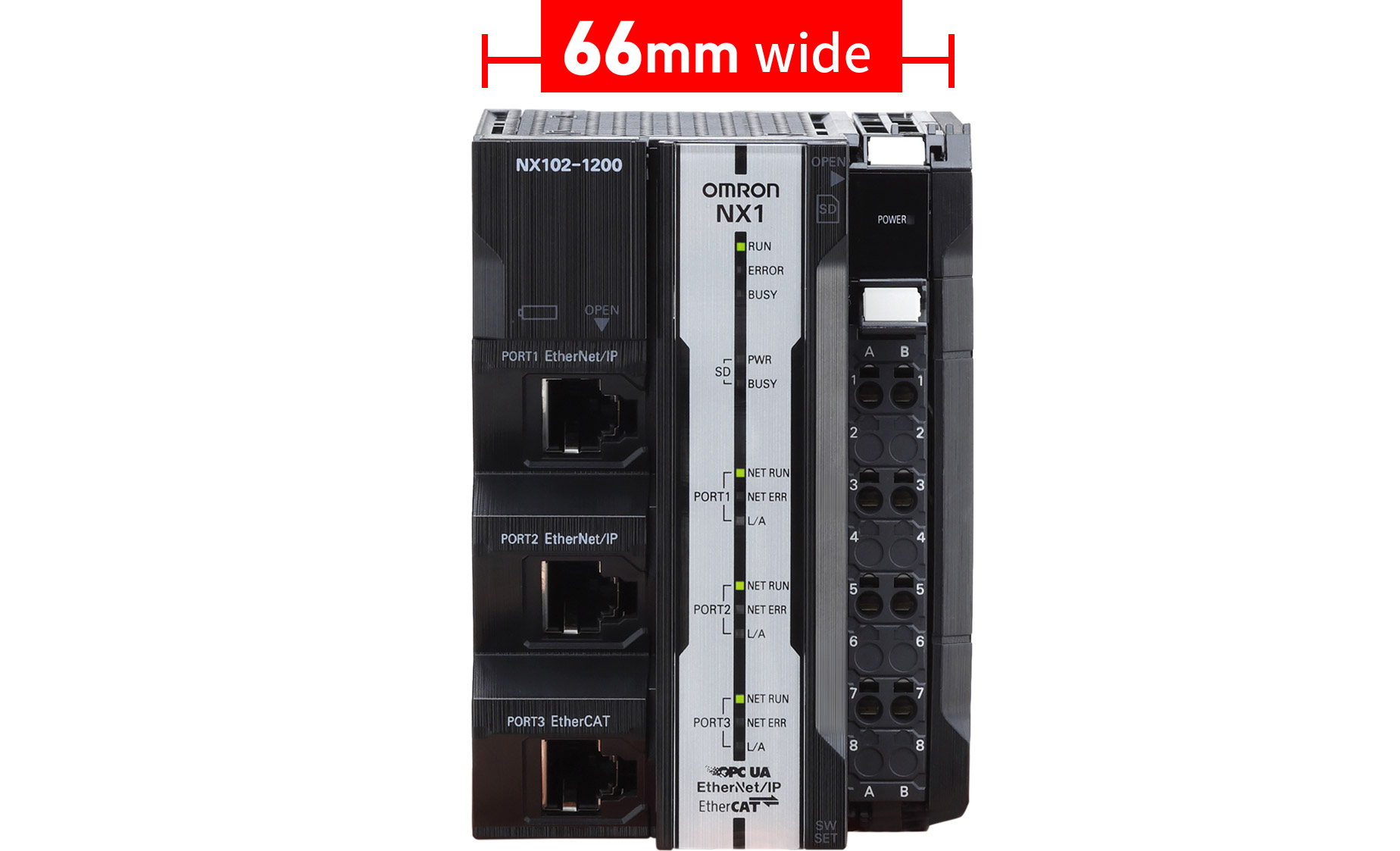Slim design only 66 mm wide
